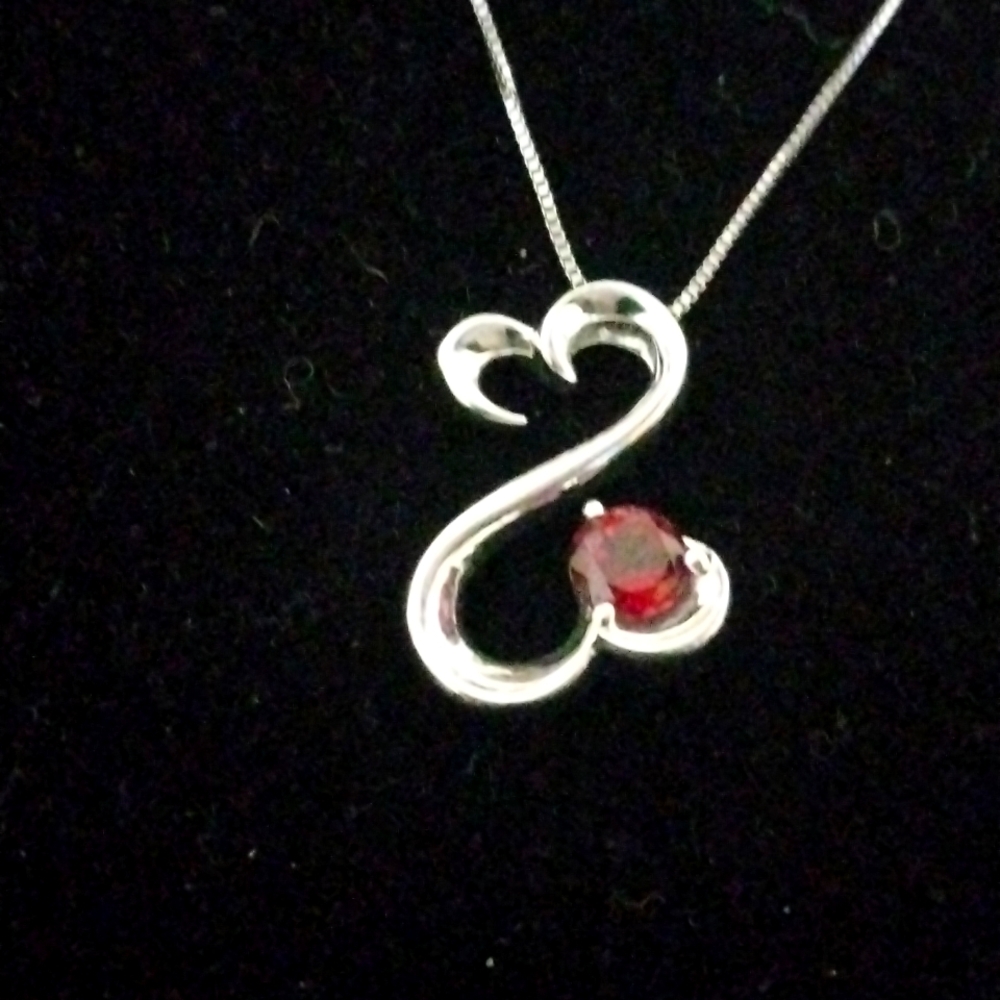 Jane Seymour Sterling Silver, Open Heart Necklace With Pink Tourmaline Gemstone
